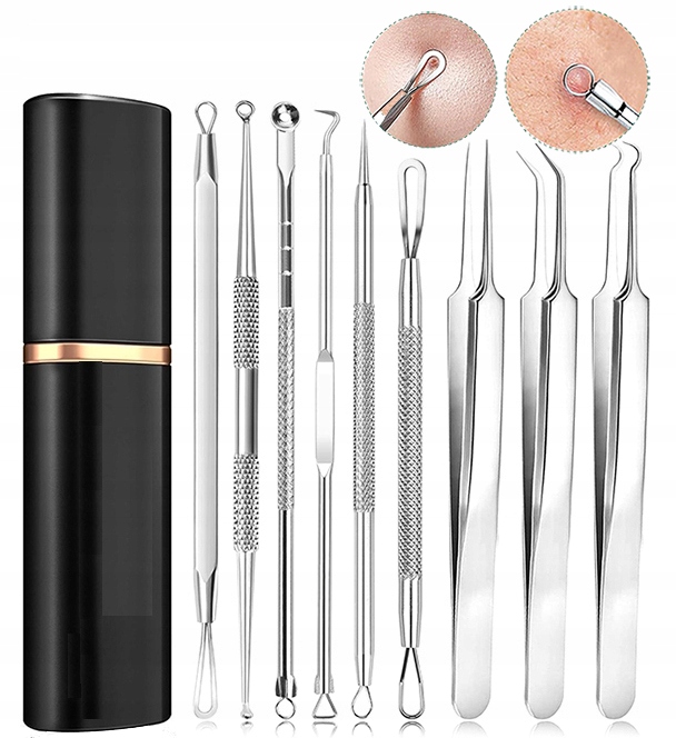 10× łyżeczki UNNY pęseta igła do usuwania zaskórników wągrów pryszczy