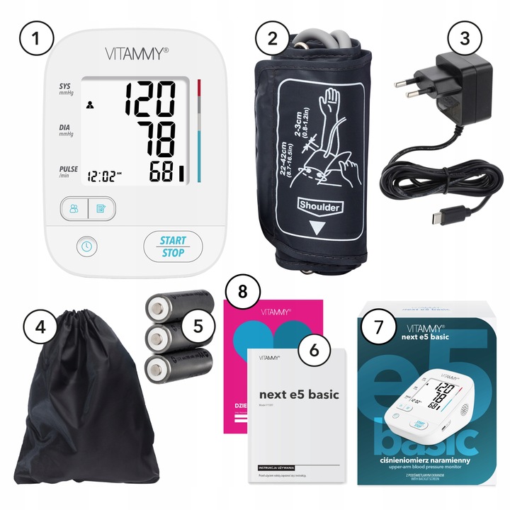 CIŚNIENIOMIERZ NARAMIENNY NEXT E5B ARYTMIA ZASILACZ ETUI PODŚWIETLANY EKRAN