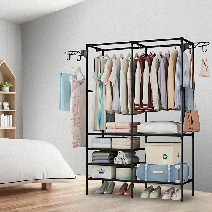 Wieszak na Ubrania Stojący Stojak Loft Czarny Wieszaki Podłogowy