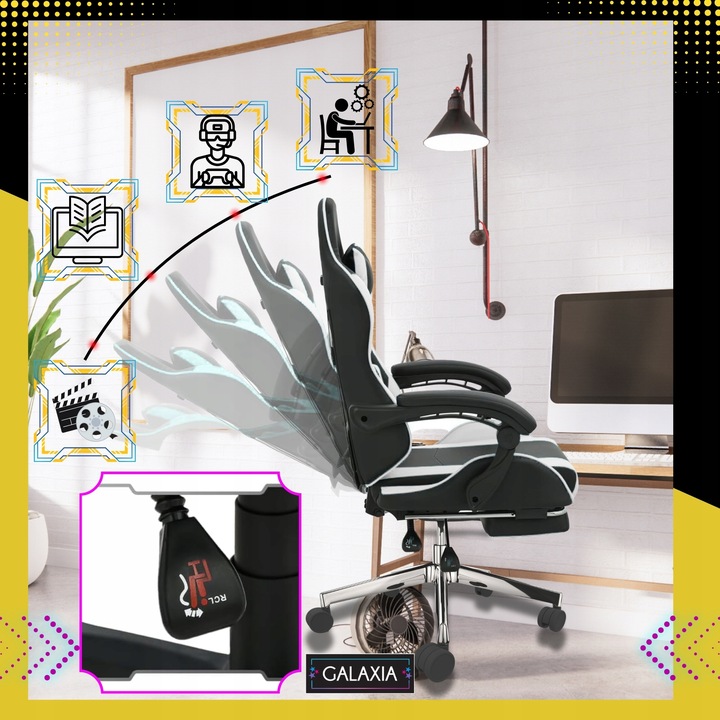 FOTEL GAMINGOWY BIUROWY Obrotowy Kubełkowy Krzesło Gamingowe Z Podnóżkiem