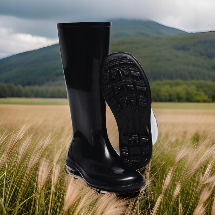 Kalosze Damskie Gumowce Lekkie CZARNE Wygodne Wysokie Gumiaki Eleganckie