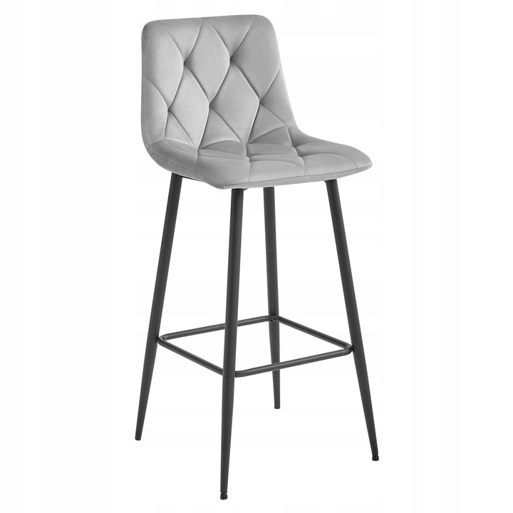 Hoker Krzesło Barowe Wysokie do Wyspy Welurowe Tapicerowane Szare