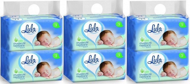 LULA Chusteczki Nawilżane Dla Dzieci Aloes Karton 12x72szt = 864 Sztuk