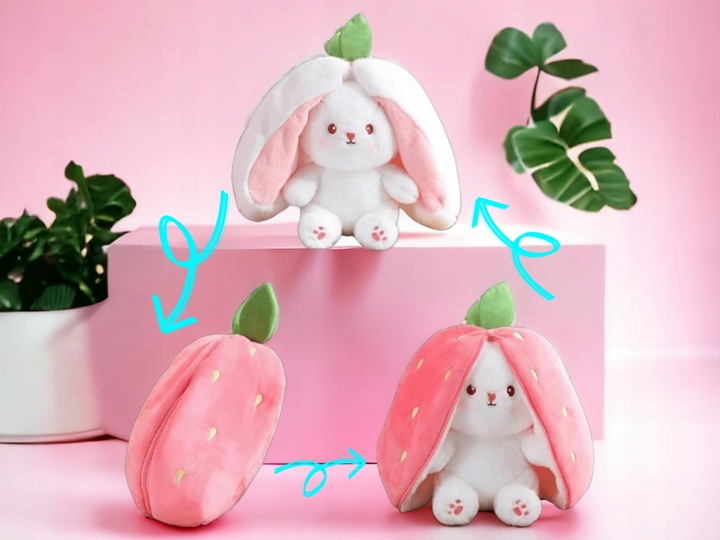 Maskotka Króliczek W TRUSKAWCE RÓŻOWY KRÓLIK ZAJĄC PLUSZAK MIŚ 2w1 40cm