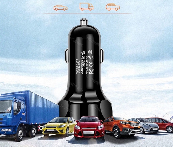 MOCNA SZYBKA ŁADOWARKA SAMOCHODOWA 4x USB PD QC 3.0 DO TELEFONU + KABEL