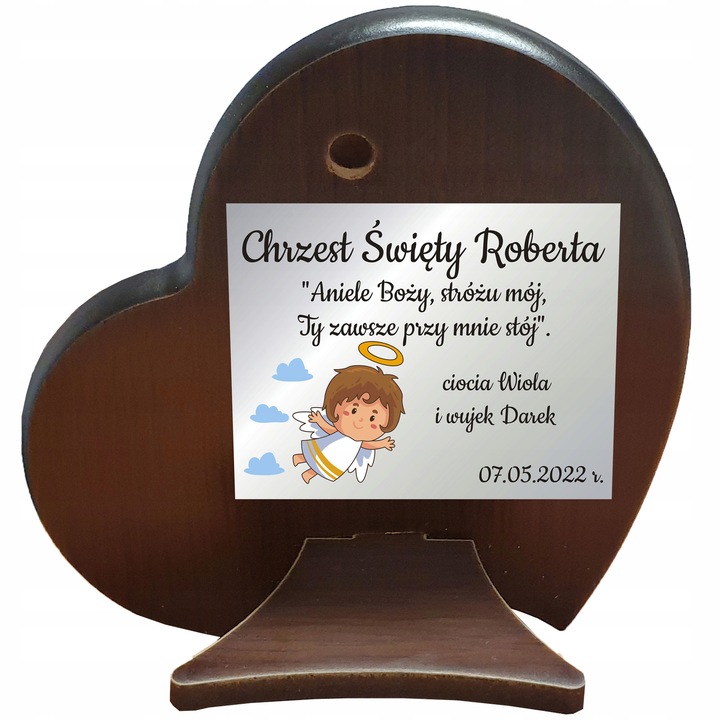 Obrazek Srebrny Pamiątka Chrztu Świętego Prezent na Chrzest + DEDYKACJA