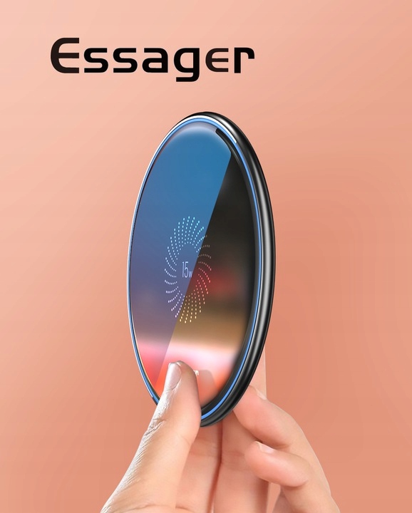 SZYBKA ŁADOWARKA INDUKCYJNA QI BEZPRZEWODOWA 15W ESSAGER 3A QC 3000mA LED