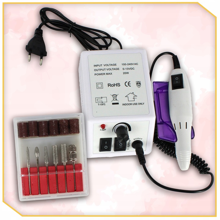 FREZARKA DO PAZNOKCI MANICURE PEDICURE PROFESJONALNA MOCNA 20W frezy zestaw