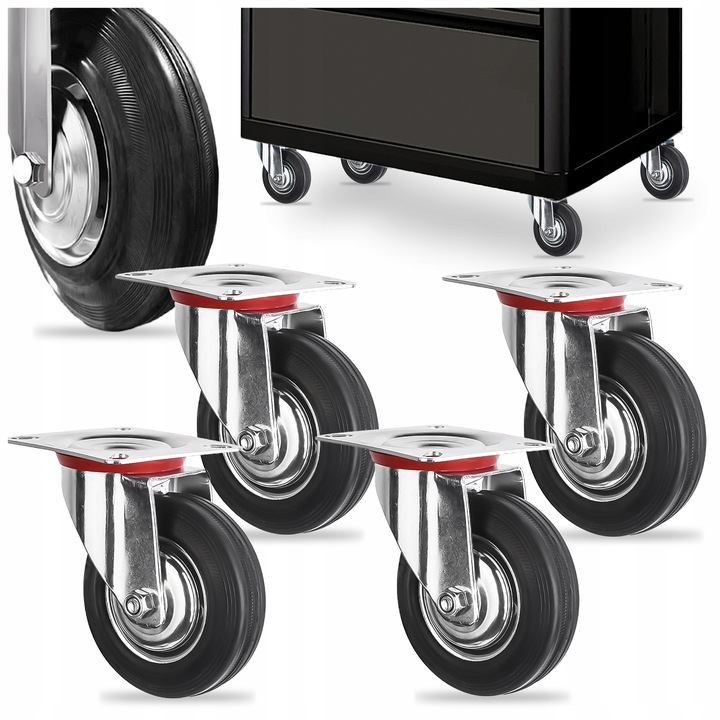 KÓŁKA OBROTOWE JEZDNE 125mm 400kg KOŁA METALOWO GUMOWE Z HAMULCEM DO