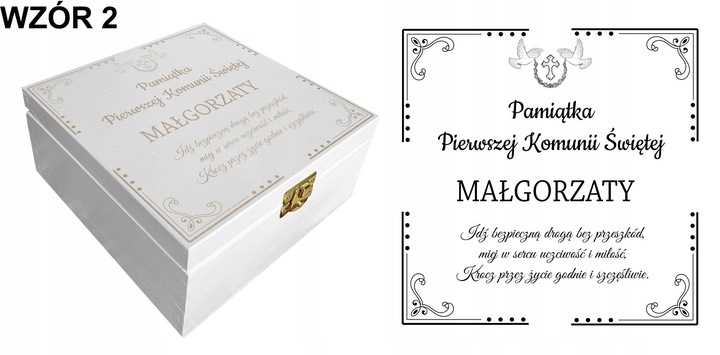 Prezent pudełko komunia białe grawer pamiątka imię Pamiątka Komunijna
