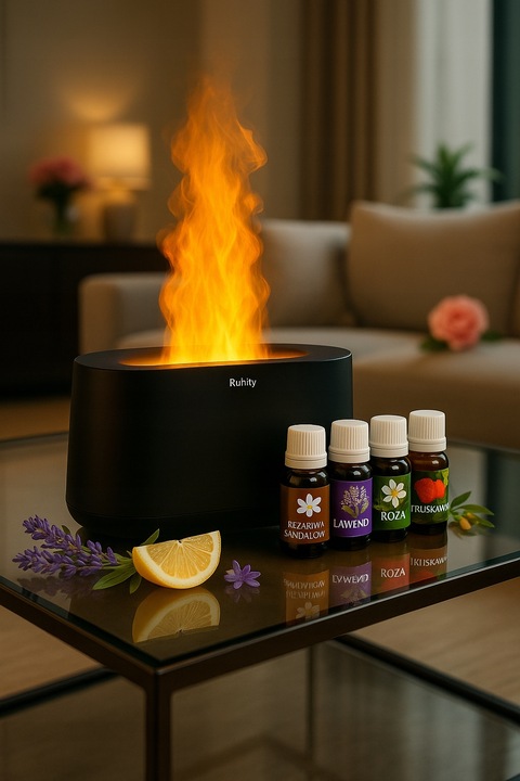 Dyfuzor Zapachowy LED Kominek 250ml + 12 Olejków | Nawilżacz Powietrza