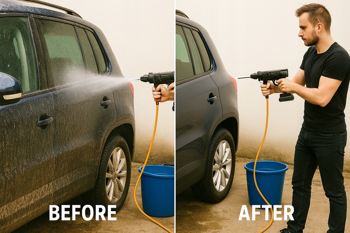 MYJKA BEZPRZEWODOWA CIŚNIENIOWA SAMOCHODOWA AKUMULATOROWA + 2x BATERIA