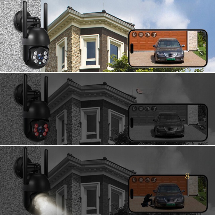 Zewnętrzna Kamera IP WiFi 8MP TUYA Ultra HD 4K ZOOM Z MIKROFONEM SD CZARNA