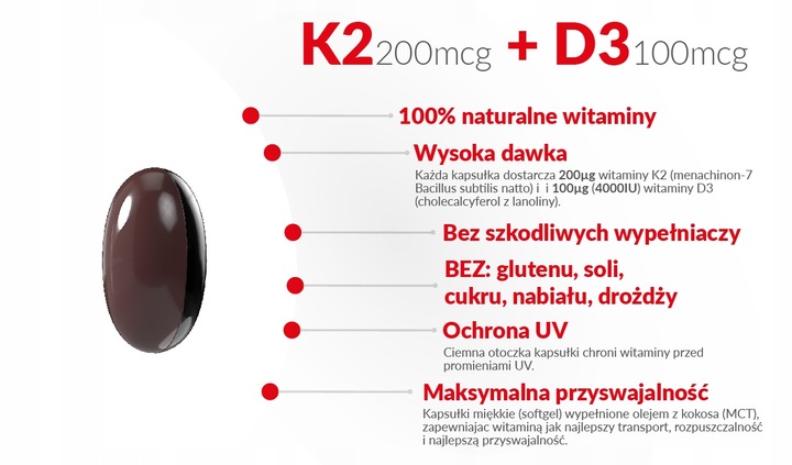 WITAMINA K2 MK7 200mg z natto+D3 4000IU OLEJU MCT