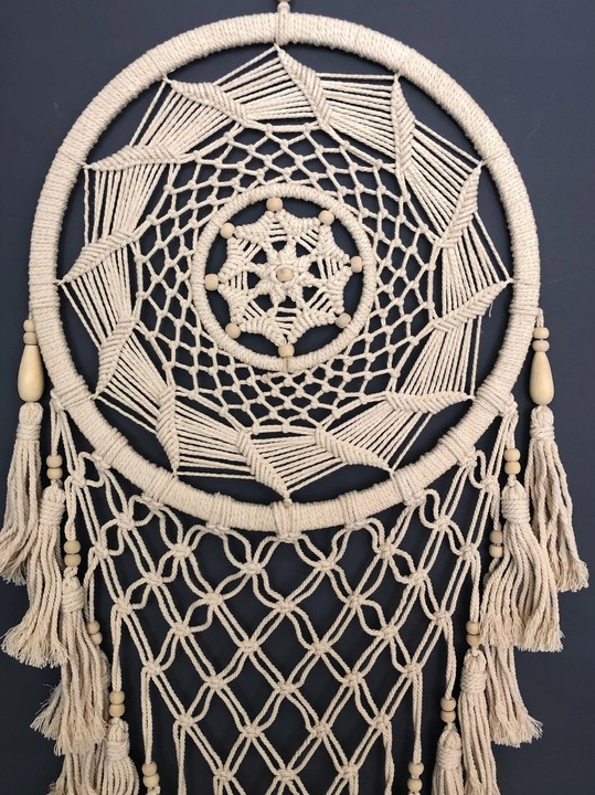 Makrama na Ścianę Boho Łapacz Snów Wiszący Ozdoba Ścienna ze Sznurka Duży