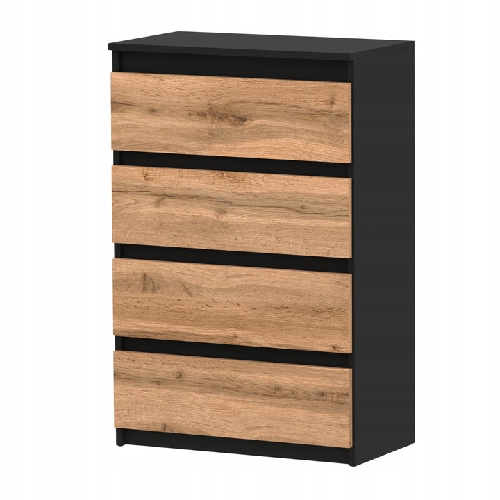 KOMODA Z SZUFLADAMI CZARNA DĄB WOTAN 60CM NOWOCZESN POJEMNA SZAFKA RTV