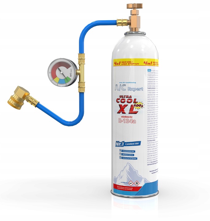Zestaw XL 4w1 gaz, olej,uszczelniacz z UV do napełniania klimatyzacji R134a
