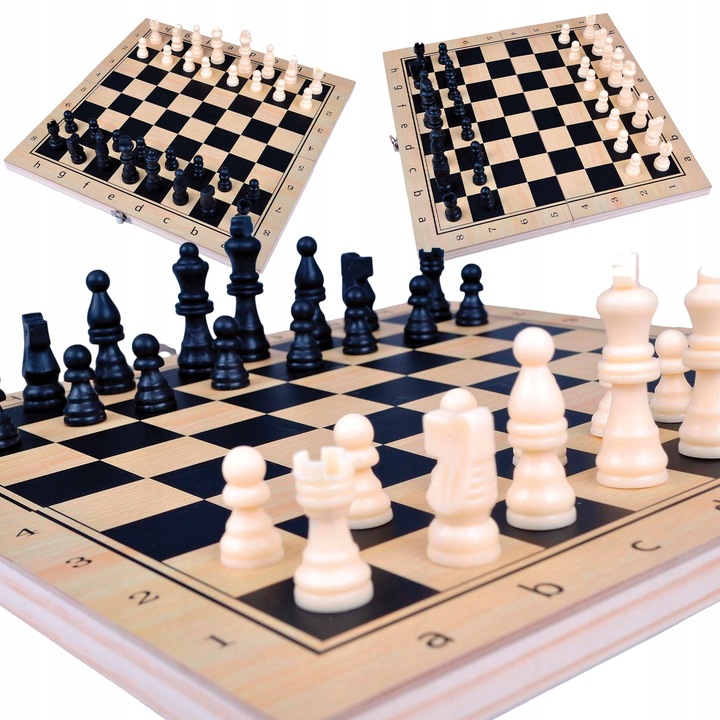 SZACHY DREWNIANE WARCABY TRYKTRAK GRA 3w1 KLASYCZNA PLANSZOWA DUŻE 34CM