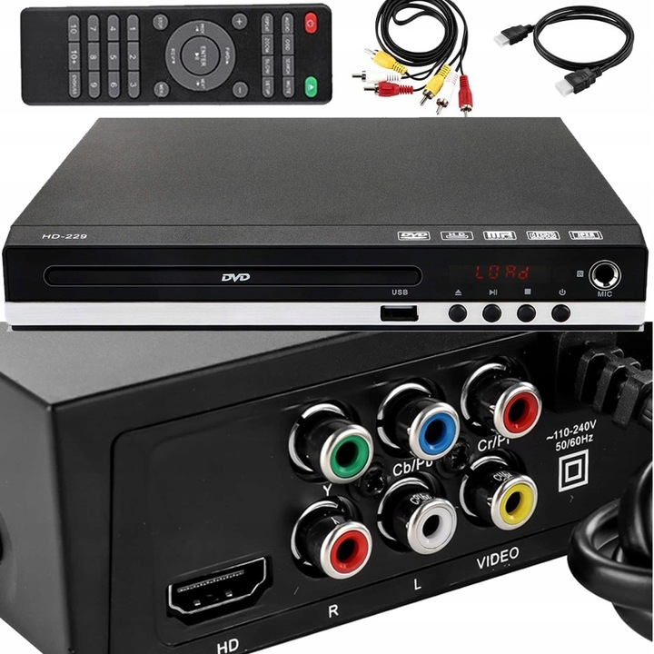 ODTWARZACZ DVD HDMI, CD, HDMI/AV WEJŚCIE USB DO TELEWIZORÓW + PILOT DVD-229