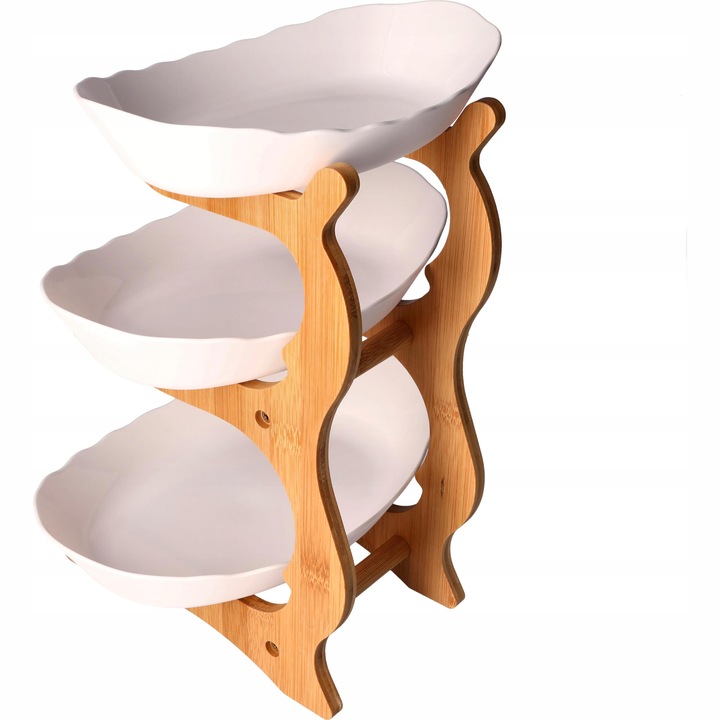 PATERA 3 PIĘTROWA KOSZ NA OWOCE WARZYWA STOJAK BAMBUSOWY TACA DUŻA