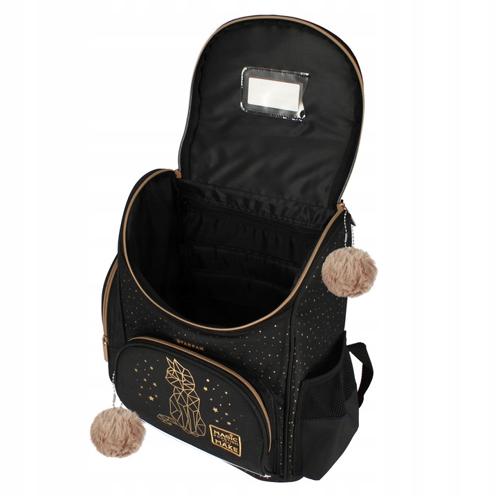 TORNISTER SZKOLNY PLECAK DLA DZIEWCZYNKI ZŁOTY KOTEK FUTERKO 5 elementów