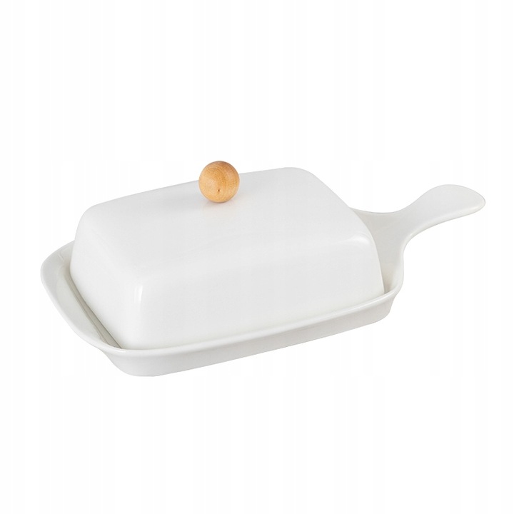 Maselniczka ceramiczna z przykrywką i rączką biała