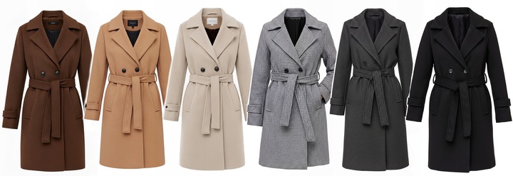 DAMSKI PRĄŻKOWANY PŁASZCZ Z PASKIEM PRZEJŚCIOWY JESIENNY ZIMOWY XXL