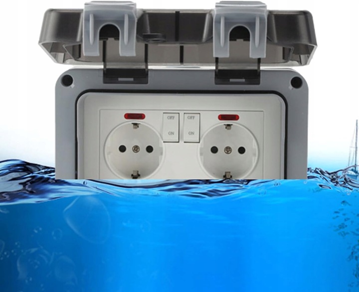 PODWÓJNE GNIAZDKO IP66 OGRODOWE ZEWNĘTRZNE WODOSZCZELNE GNIAZDO 230V