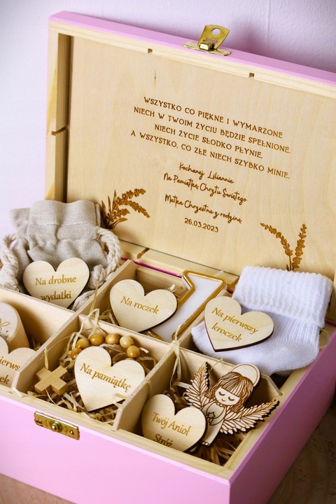 Pamiątka Chrztu Świętego Prezent na Chrzest Święty GOTOWE PUDEŁKO Różowe