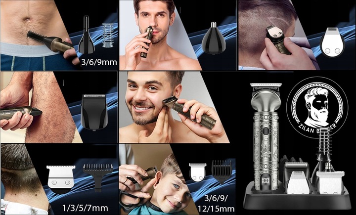 WIELOFUNKCYJNY TRYMER GOLARKA MASZYNKA DO STRZYŻENIA LCD XXL USB 16W1