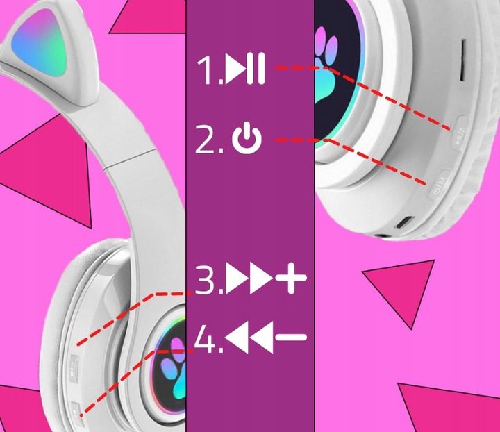 SŁUCHAWKI BEZPRZEWODOWE B39 Z USZAMI BLUETOOTH RGB KOCIE USZY DLA