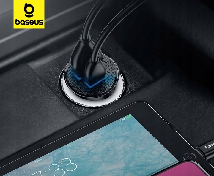 BASEUS MOCNA SZYBKA ŁADOWARKA SAMOCHODOWA USB USB-C TYP-C PD 30W QC 3.0 5A