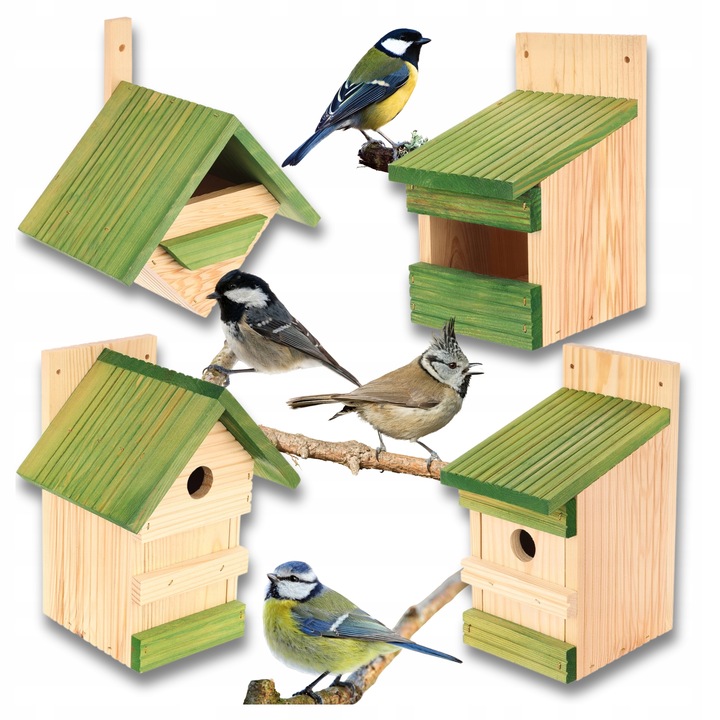 Budka lęgowa dla ptaków sikorek kosa karmnik domek MIX - 4szt