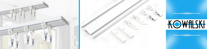 Karnisz Szyna Sufitowa Aluminiowa Podwójna Biała Żabki Agrafki 200 cm