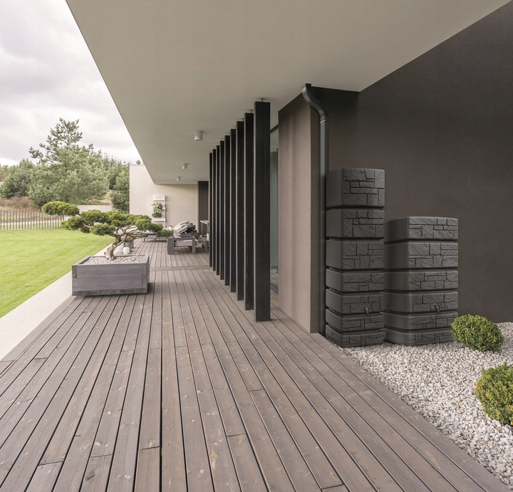 500 ZBIORNIK na DESZCZÓWKĘ POJEMNIK BECZKA WODĘ Antracyt Kamień + ZBIERACZ