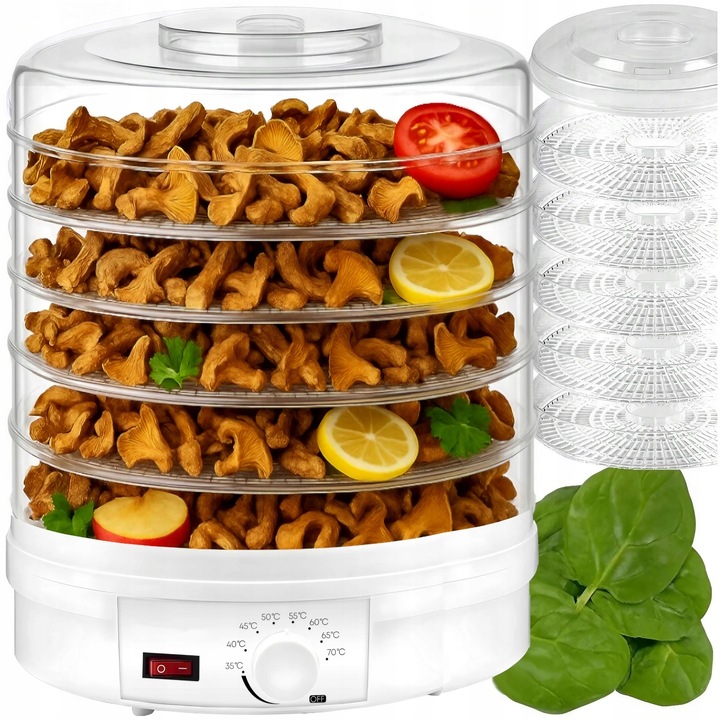 SUSZARKA SPOŻYWCZA DO GRZYBÓW OWOCÓW WARZYW REGULACJA 5 POZIOMÓW 500W