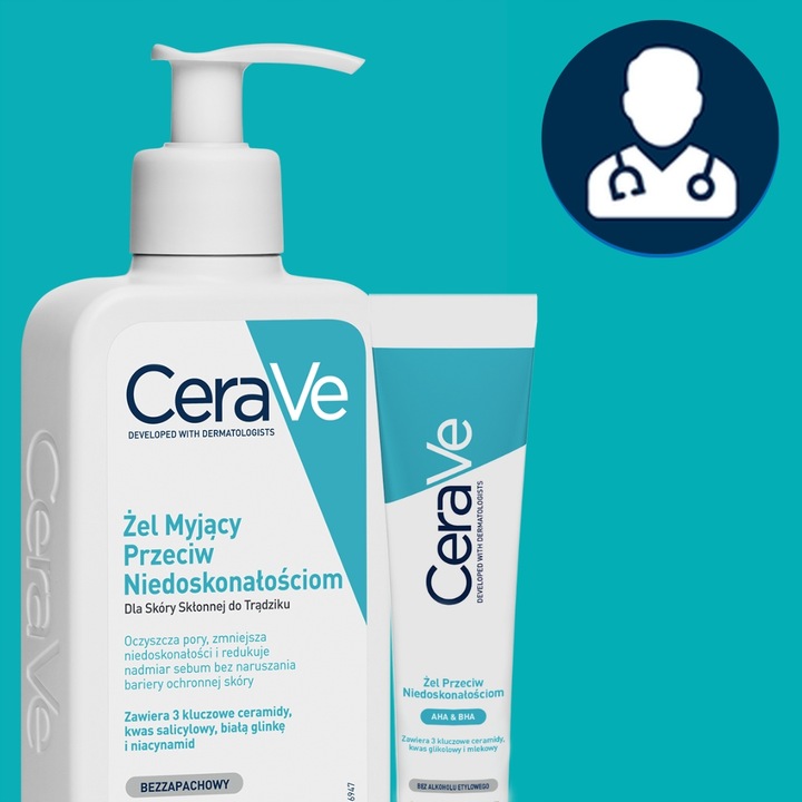CeraVe Zestaw Przeciw Niedoskonałościom Żel Myjący 236ml, Żel 40ml