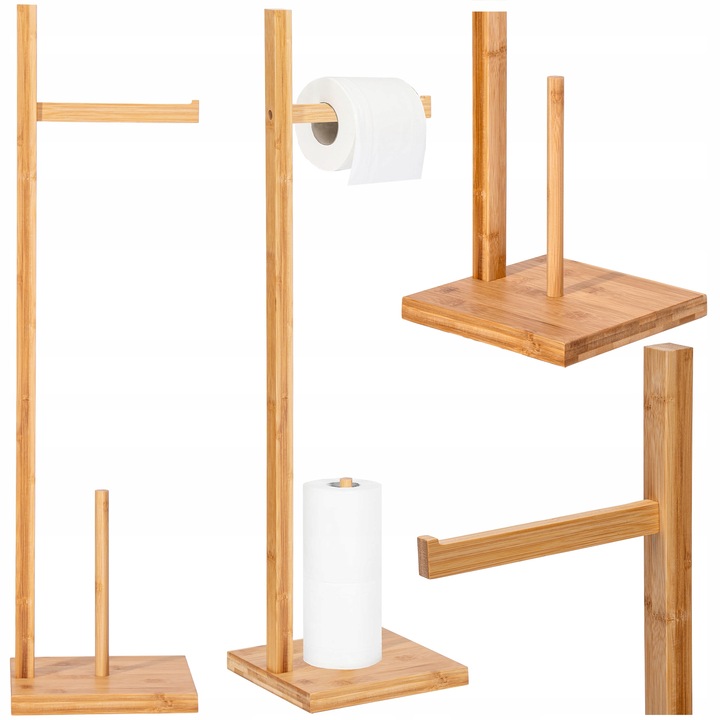 STOJAK NA PAPIER TOALETOWY ZAPAS DREWNIANY UCHWYT BAMBUSOWY DO