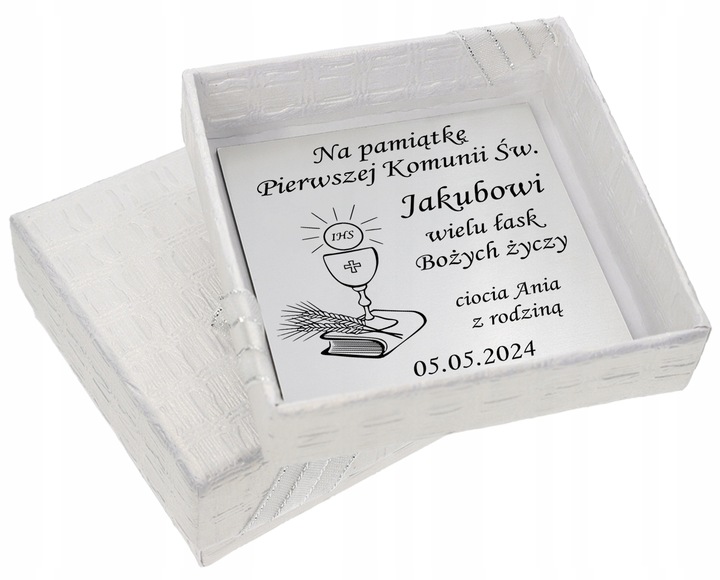 ŁAŃCUSZEK SREBRNY MEDALIK KOMUNIJNY MATKA BOSKA NA KOMUNIĘ NA CHRZEST
