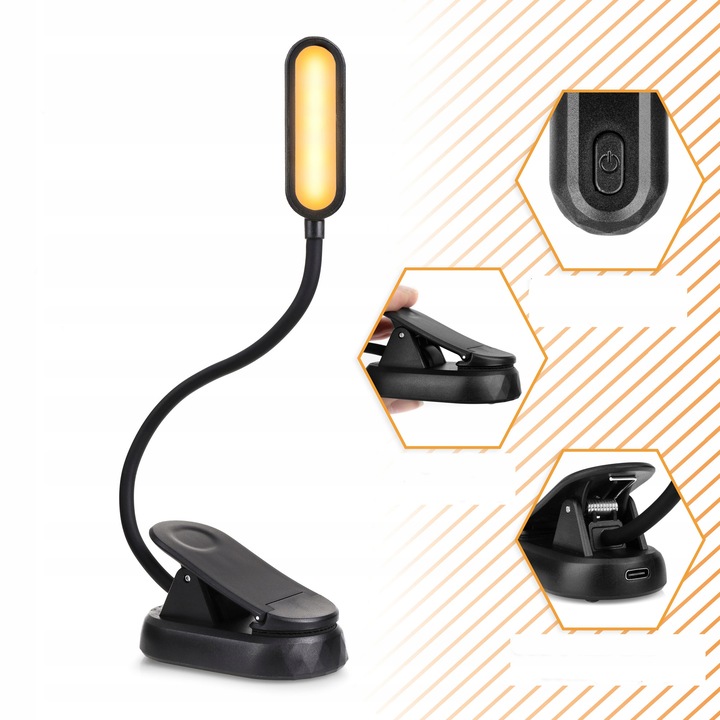 LAMPKA DO CZYTANIA KSIĄŻEK USB LAMPKA NOCNA Z KLIPSEM ZDROWA DLA OCZU 8 LED