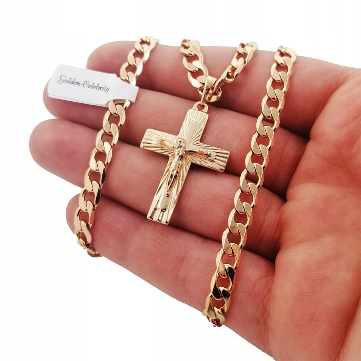 ZŁOTY ŁAŃCUSZEK MĘSKI PANCERKA+KRZYŻYK 18K 55CM PREZENT DLA NIEGO + GRATISY