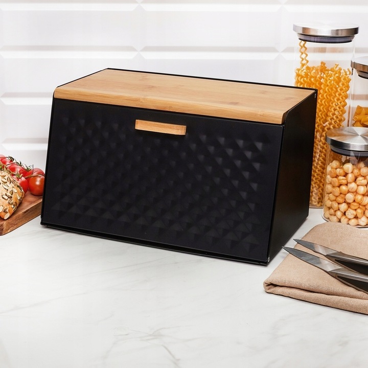 Elegancki CHLEBAK CZARNY metalowy pojemnik na chleb pieczywo Geometric