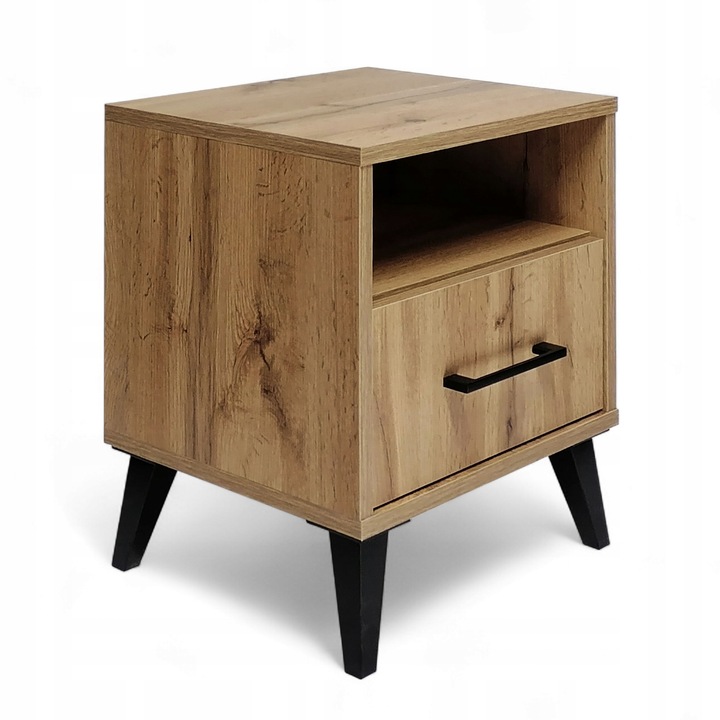 Stolik Nocny z Szufladą Oświetlenie LED Szafka Nocna złożona Loft DĄB