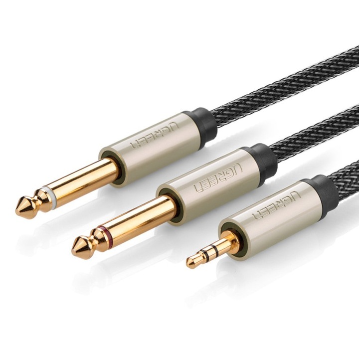 UGREEN Przewód Kabel Audio TRS Mini Jack 3.5mm Do 2x TS 6.35mm 2m W