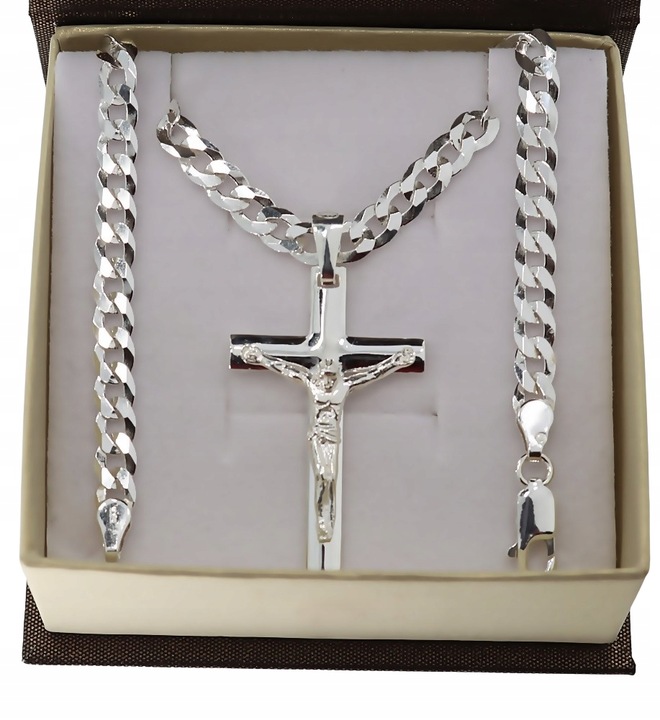 SREBRNY PEŁNY ŁAŃCUSZEK MĘSKI PANCERKA Z KRZYŻYKIEM PR. 925 + GRAWER GRATIS