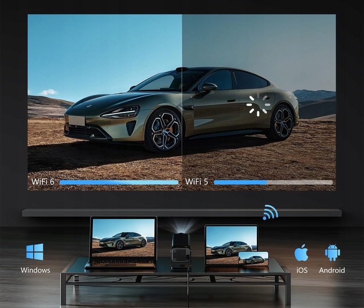 PROJEKTOR RZUTNIK ANDROID TV WIFI FULL HD PRZENOŚNY SMART GŁOŚNIK OBROTOWY