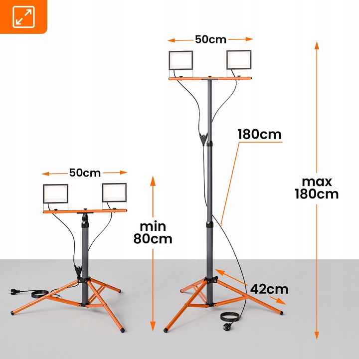 Halogen LED Statyw Budowlany Naświetlacz 2x 50W 11000lm Lampa Na