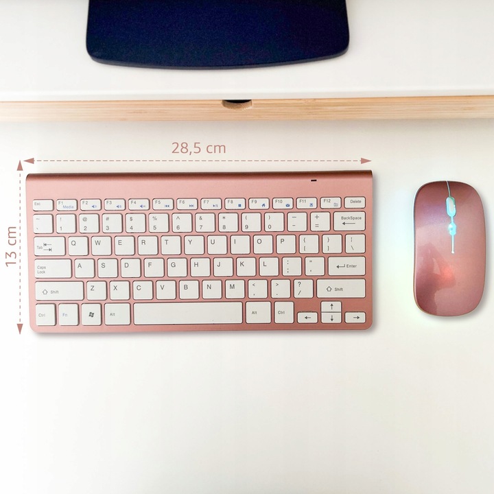 Klawiatura bezprzewodowa rose gold do komputera QWERTY różowa mała bez num
