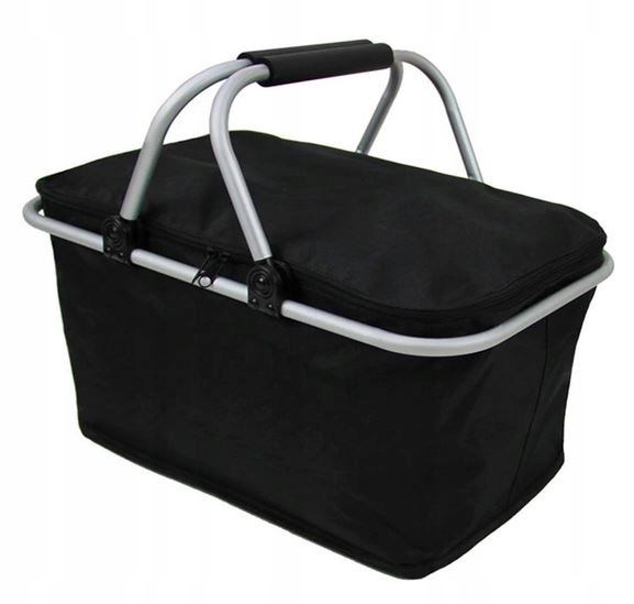 CZARNY KOSZYK PIKNIKOWY DUŻY SKŁADANY SOLIDNY TERMICZNY NA ZAKUPY PIKNIK