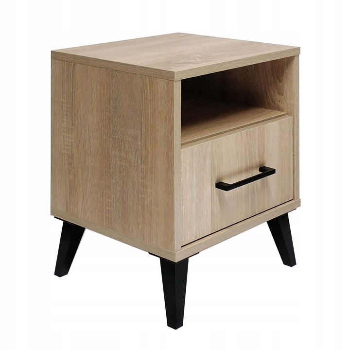 Stolik Nocny z Szufladą Oświetlenie LED Szafka Nocna złożona Loft DĄB